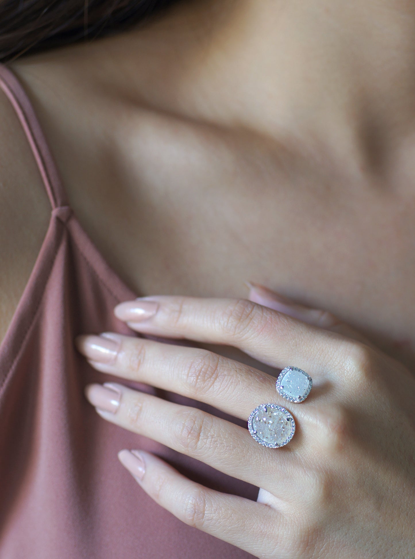 Glitter Druzy Oval and Cushion Ring