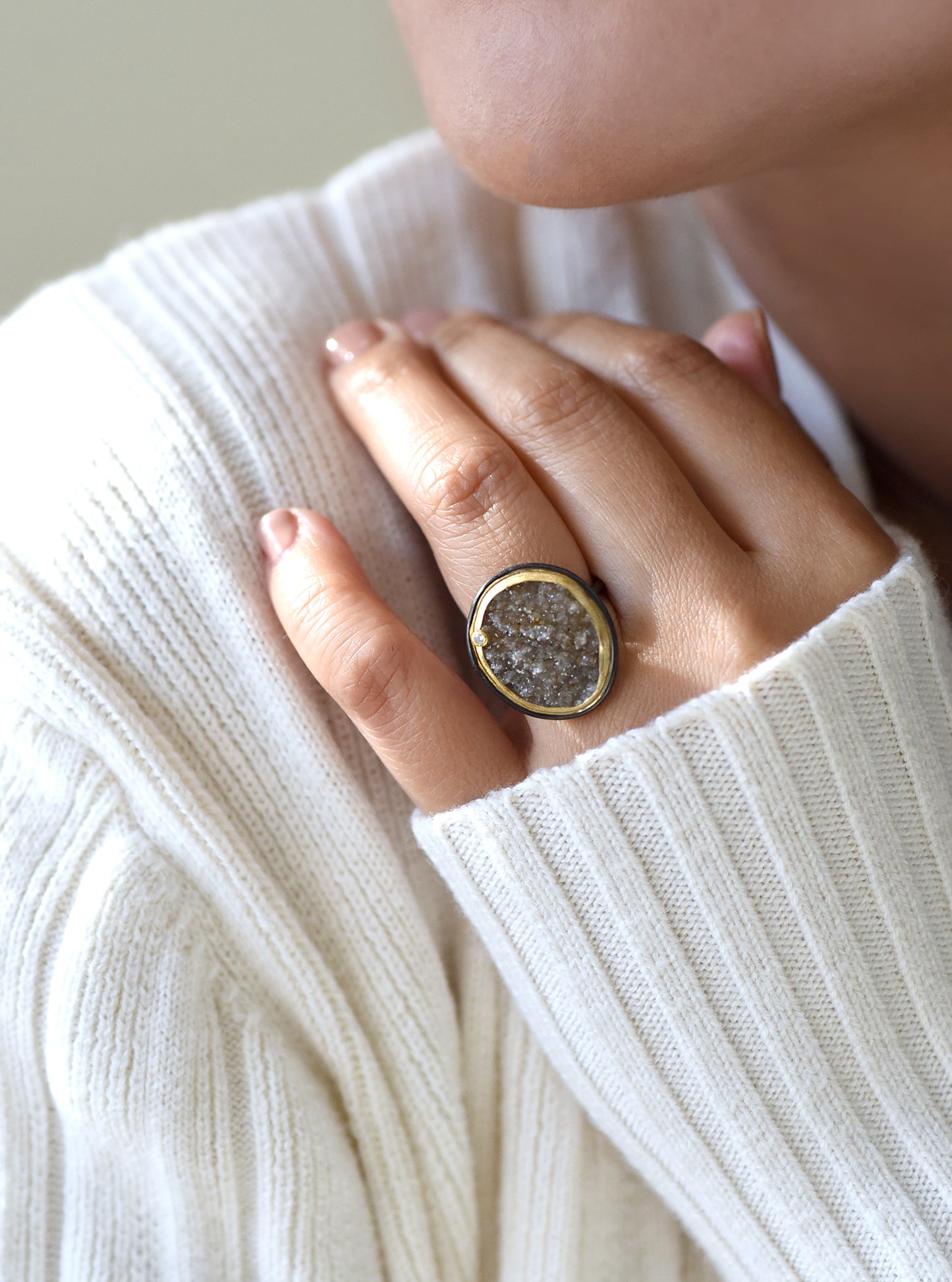 Shining Druzy Egg Shape Ring