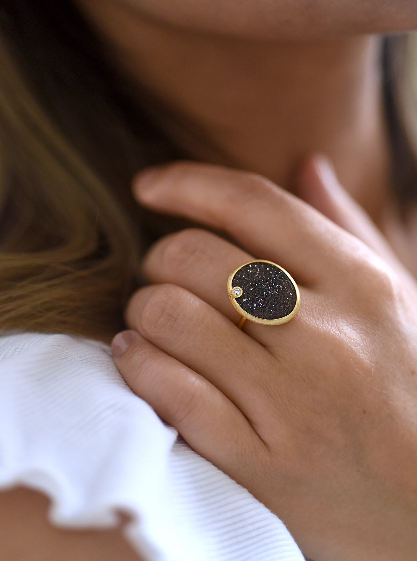 Shining Druzy Egg Shape Ring