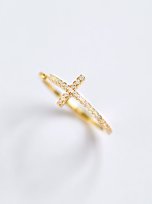 Adjustable CZ Cross Ring