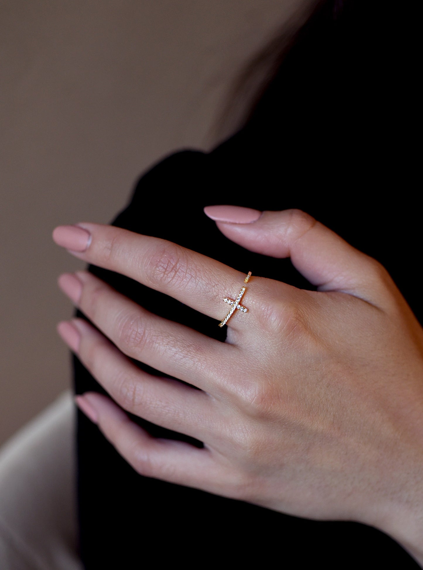 Adjustable CZ Cross Ring