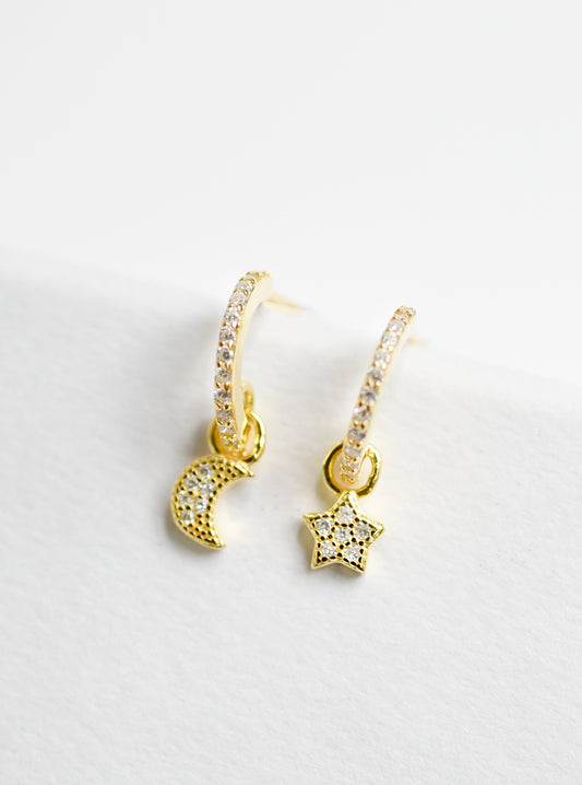 CZ Half Hoop & Dangling Star Earrings