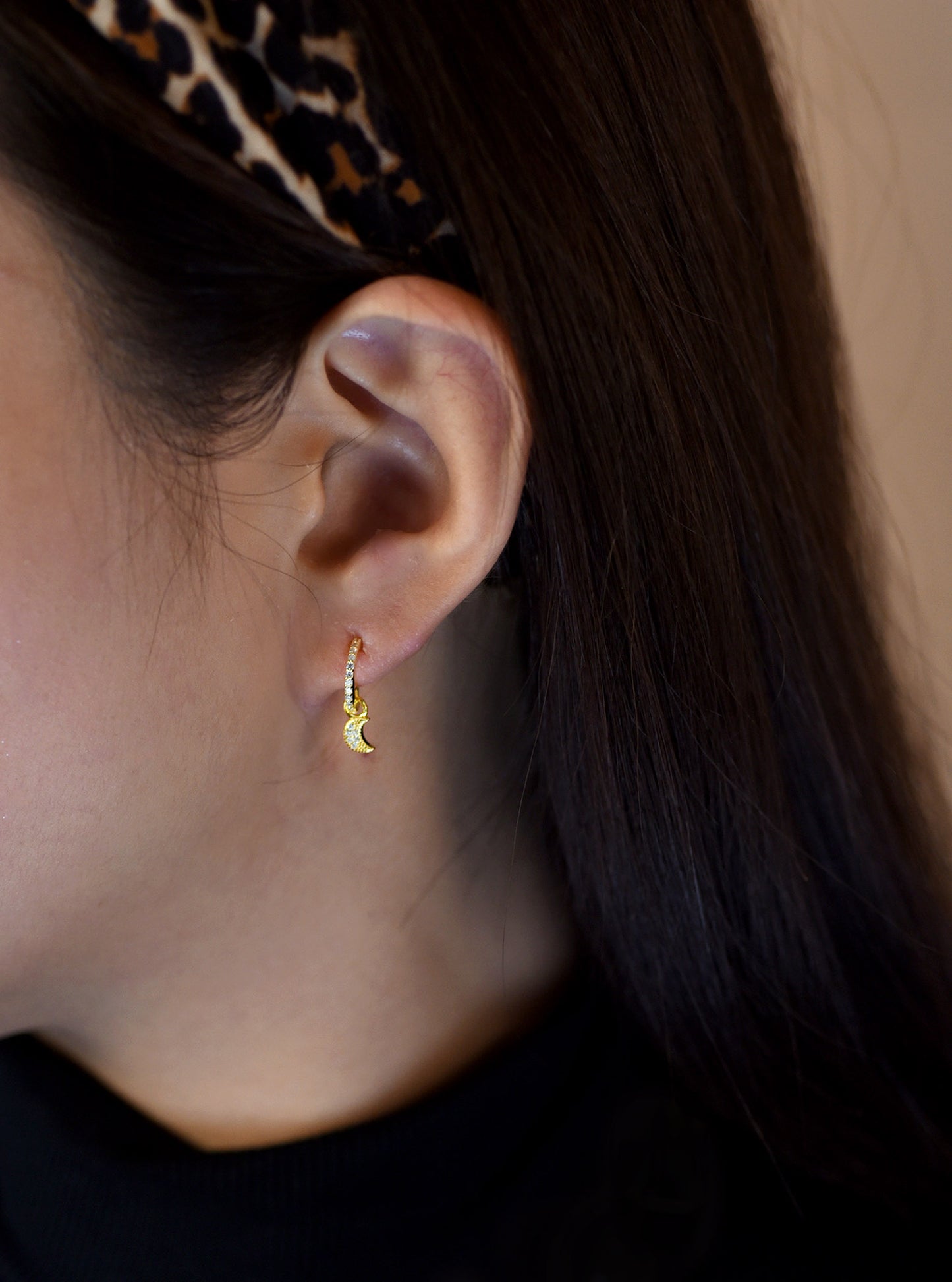 CZ Half Hoop & Dangling Star Earrings