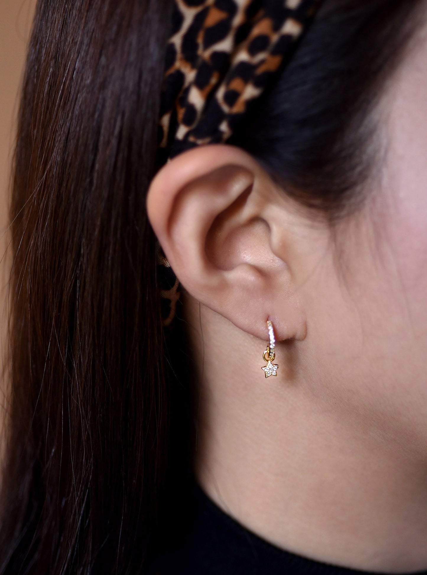 CZ Half Hoop & Dangling Star Earrings