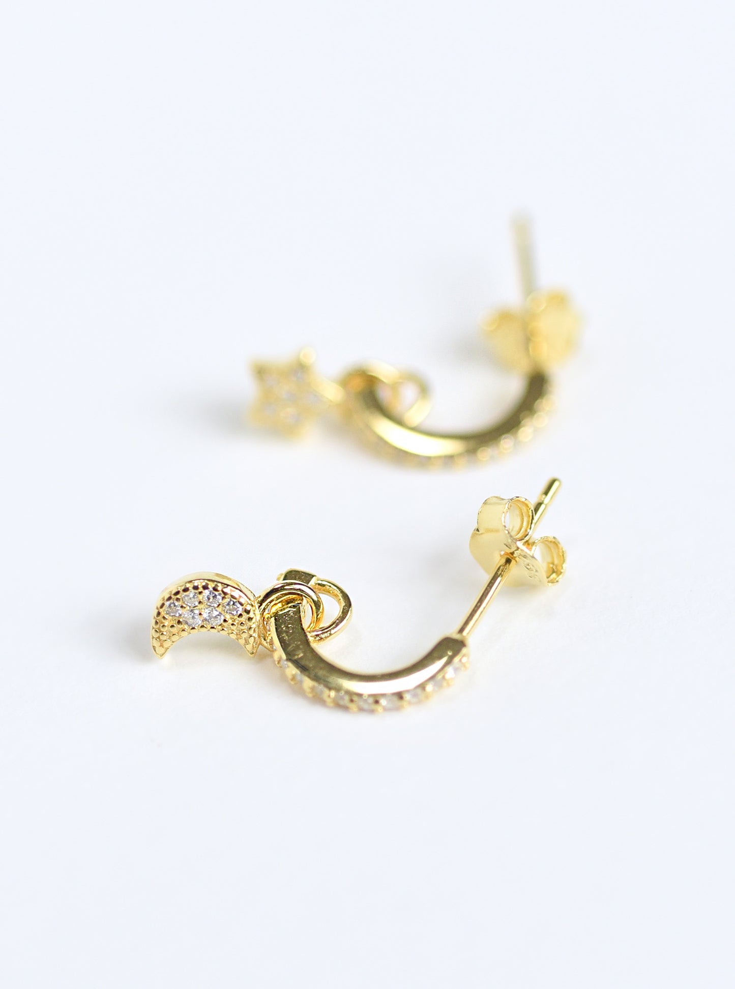 CZ Half Hoop & Dangling Star Earrings