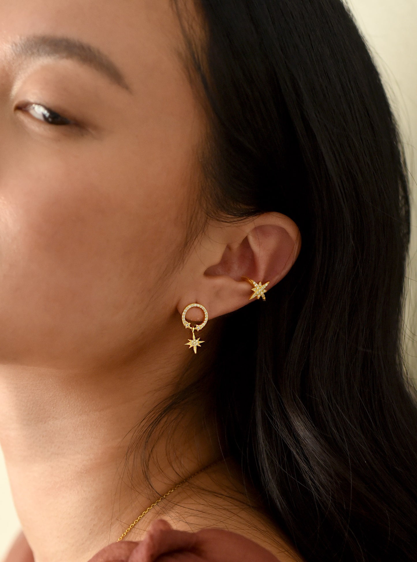 Stud Hoop with Dangling Star
