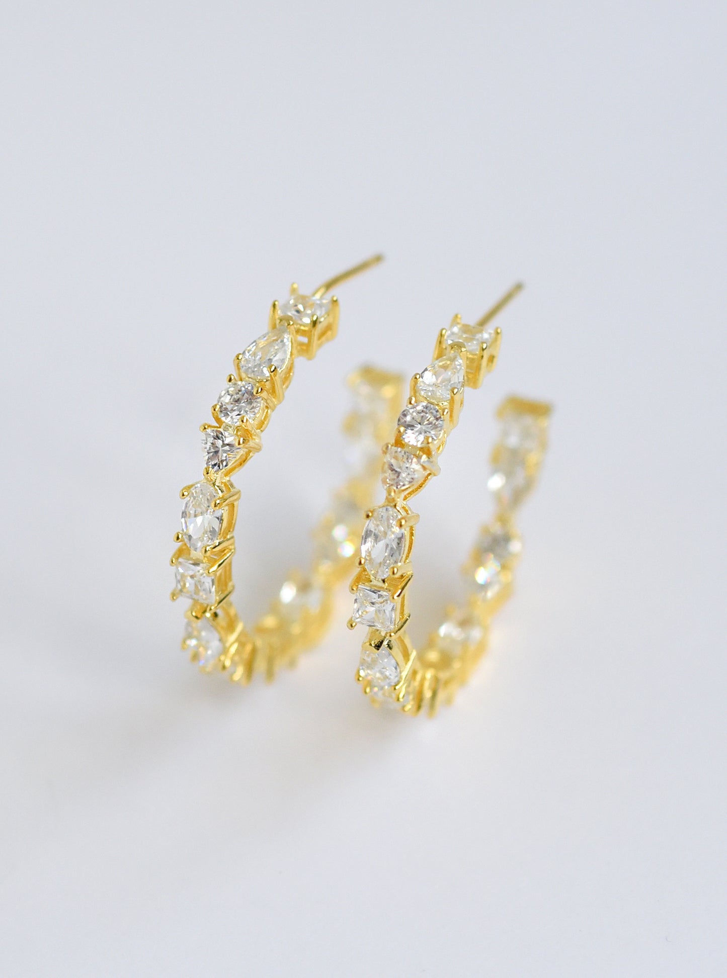 925 Silver Multi-CZ Hoop Earrings