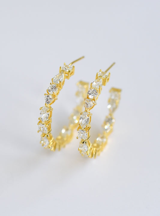 925 Silver Multi-CZ Hoop Earrings