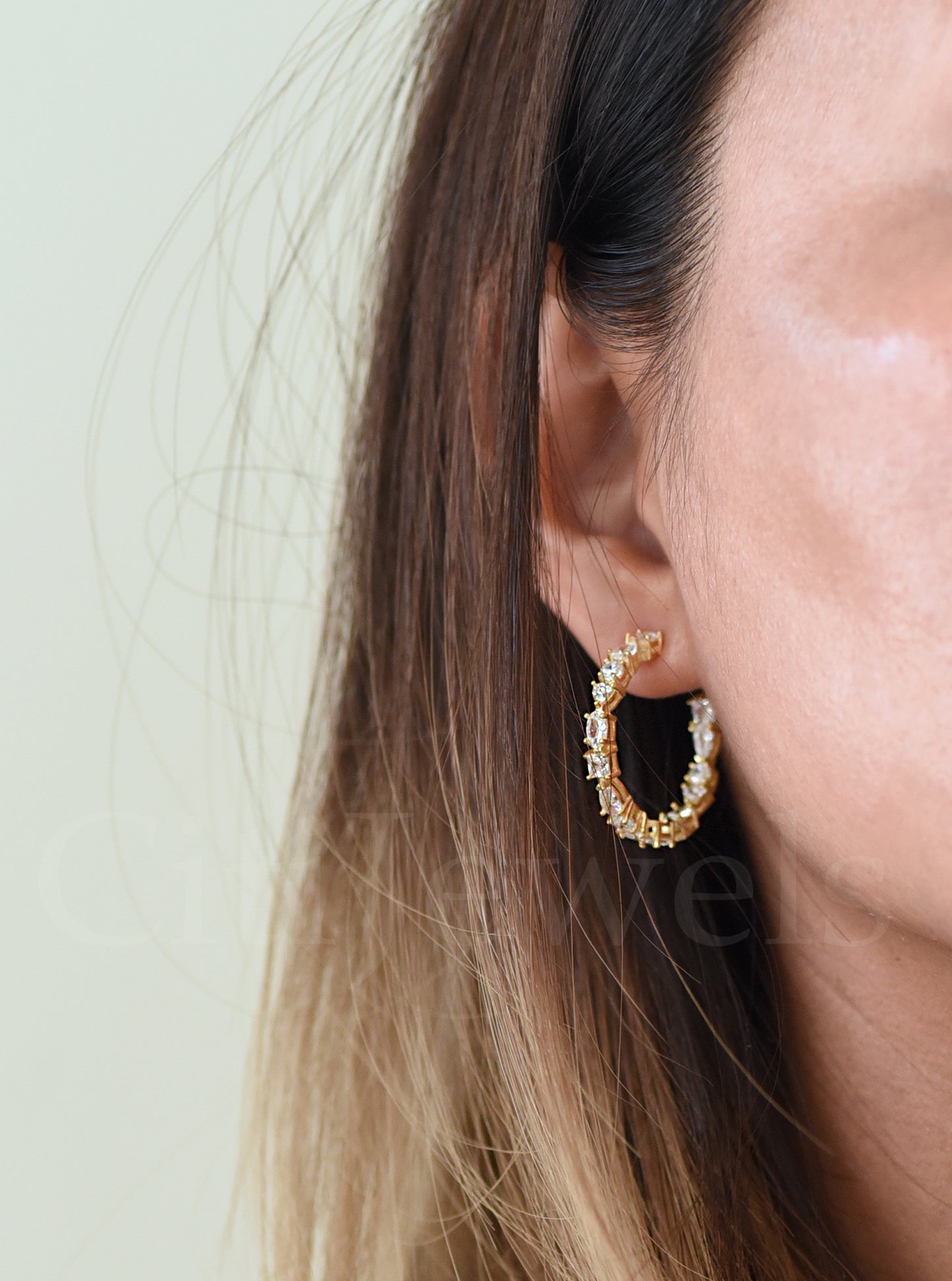925 Silver Multi-CZ Hoop Earrings
