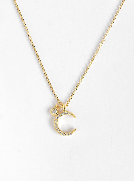 Moon with CZ Charm Necklace