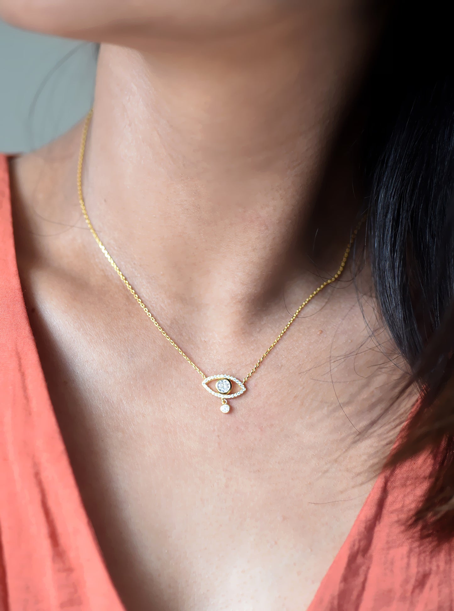 Evil Eye with Drop CZ Necklace