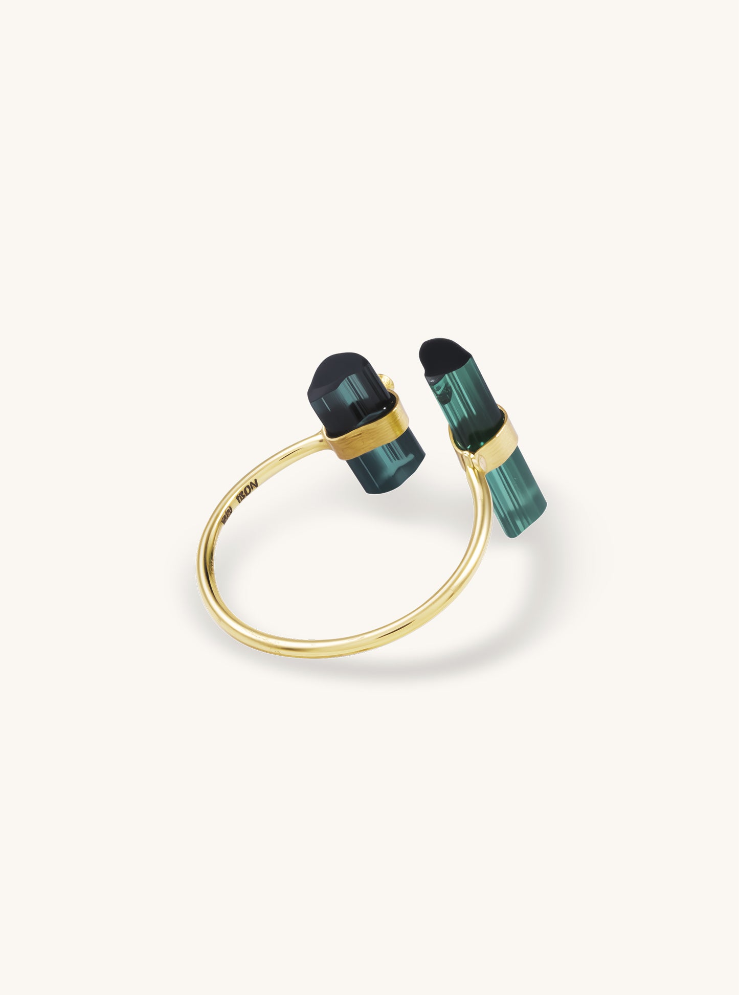 18K Solid Gold Green Tourmaline Double Bar Ring with Diamond