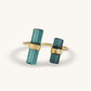 18K Solid Gold Green Tourmaline Double Bar Ring with Diamond