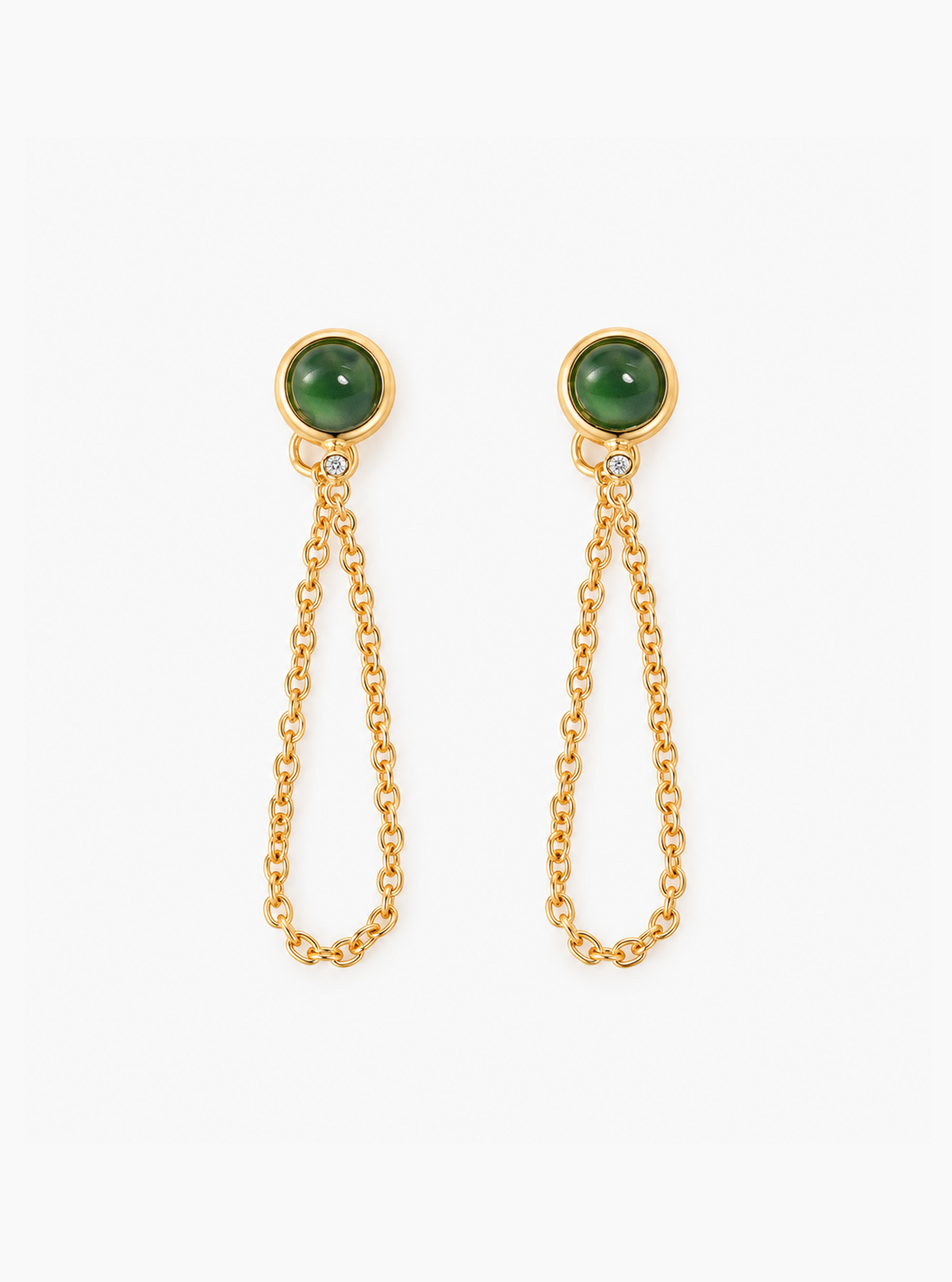Jade Chain Drop Earrings with Diamond