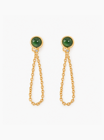Jade Chain Drop Earrings with Diamond