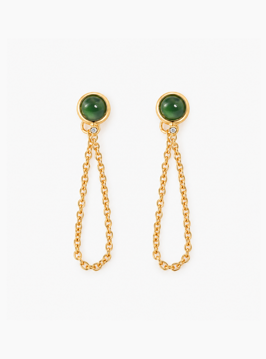 Jade Chain Drop Earrings with Diamond
