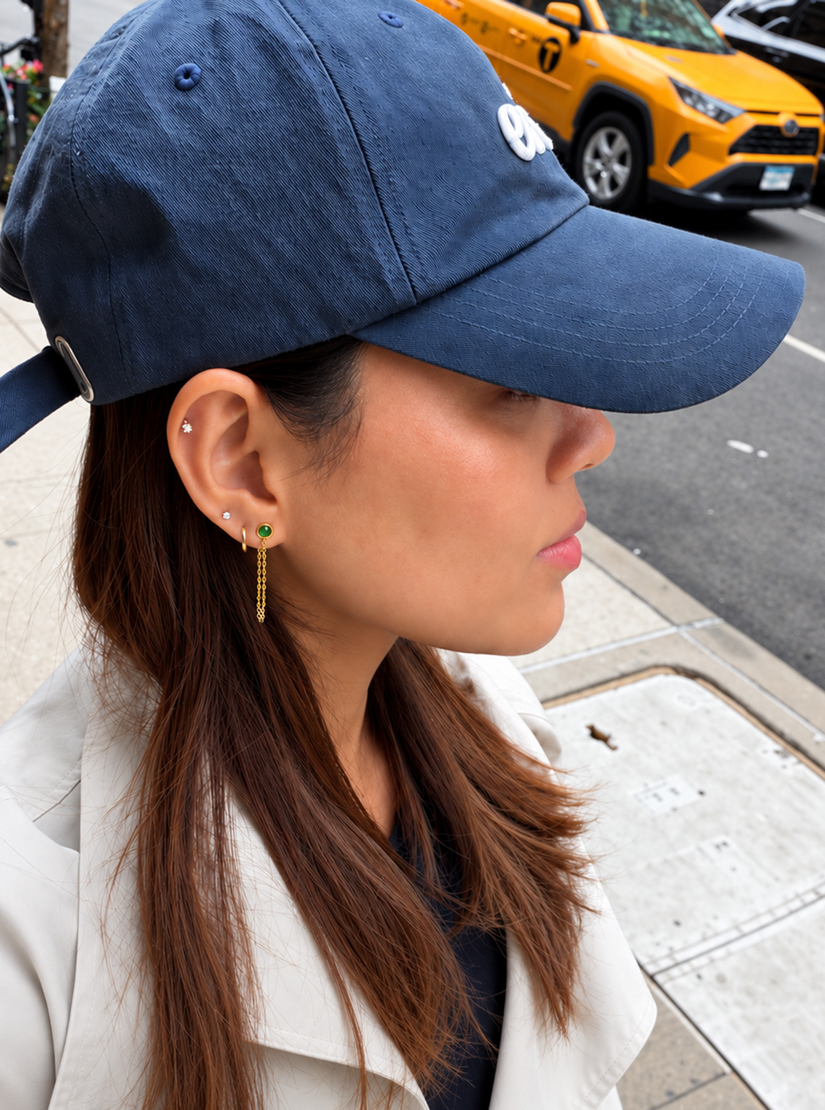 Jade Chain Drop Earrings with Diamond