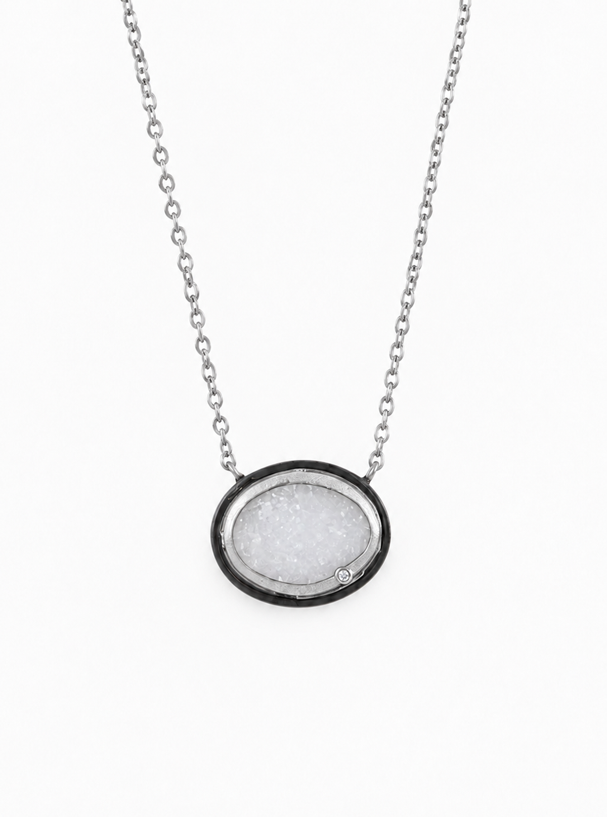 Oval Druzy Necklace With Diamond