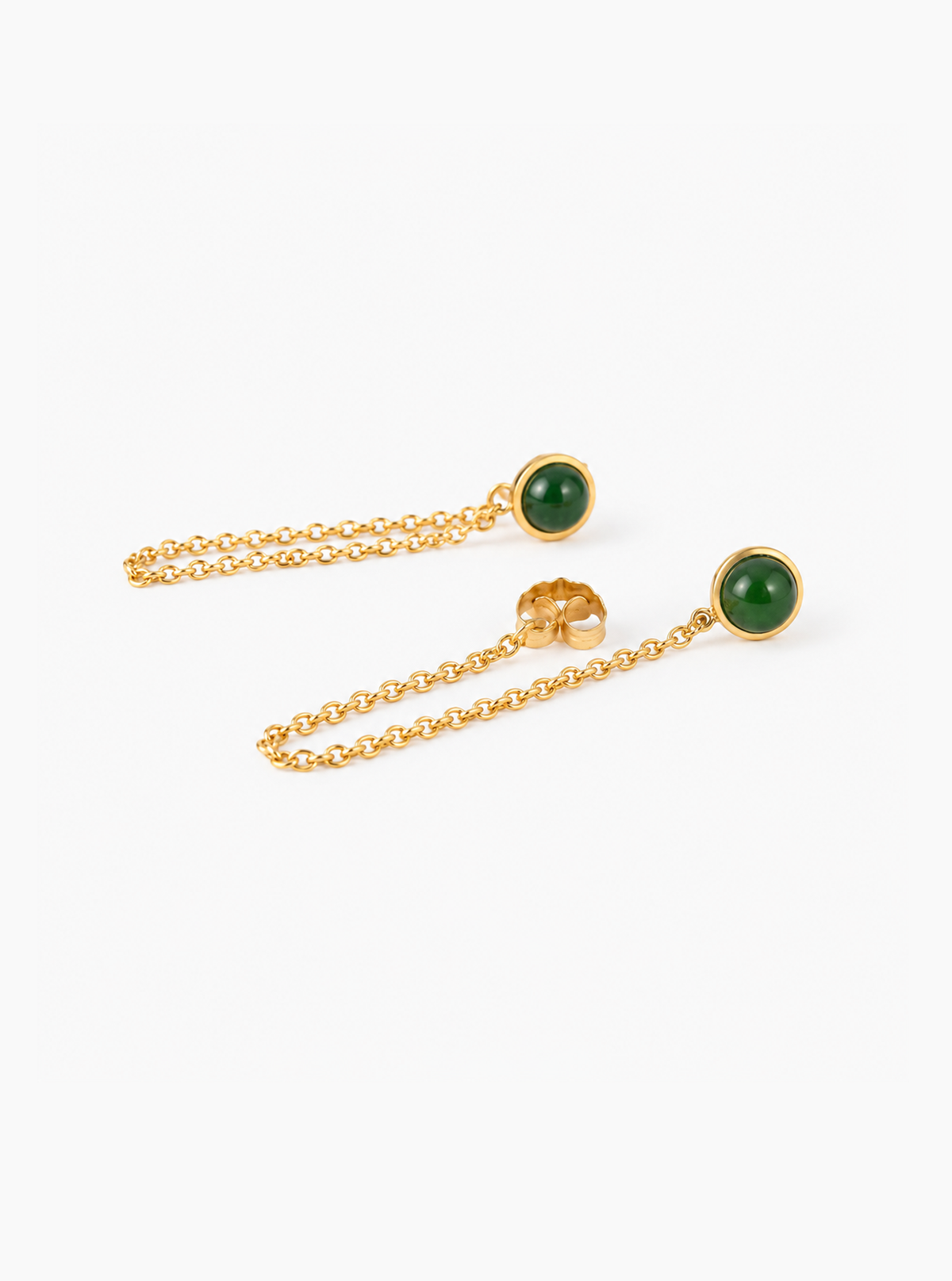 Jade Chain Drop Earrings with Diamond