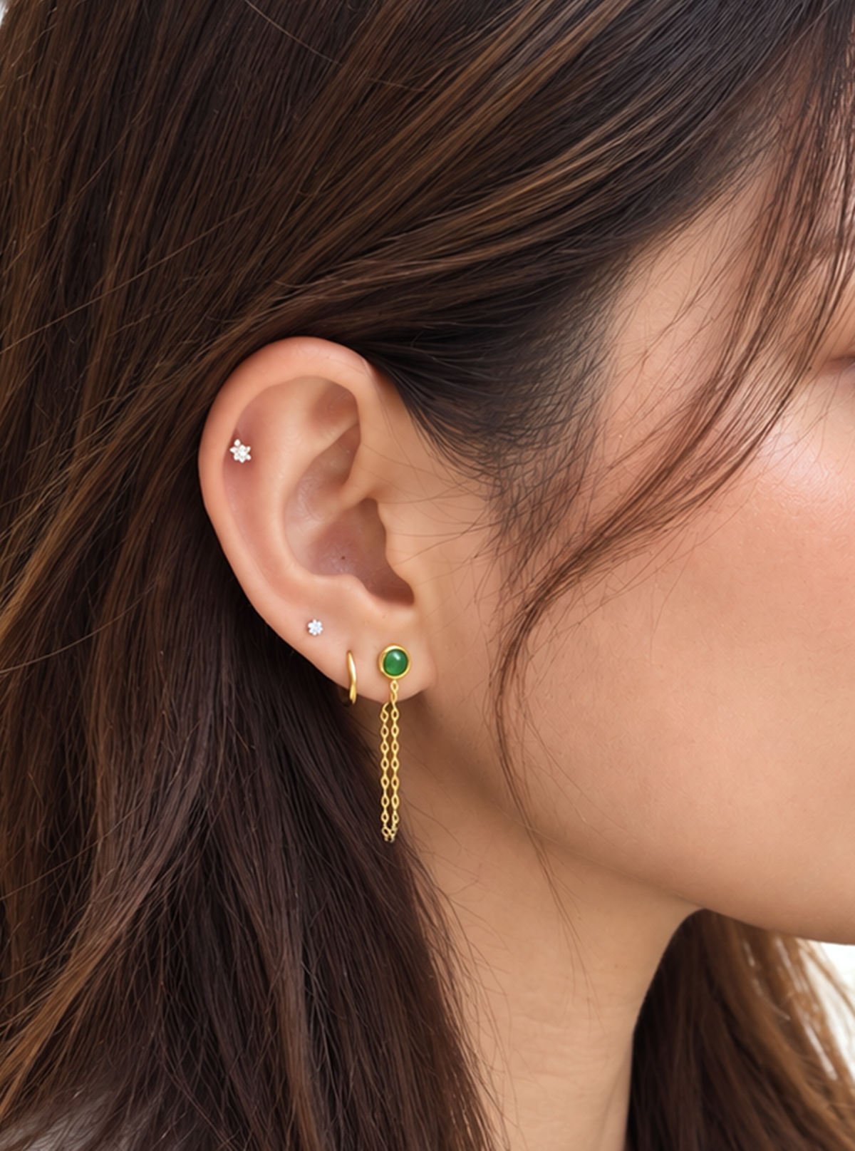 Jade Chain Drop Earrings with Diamond