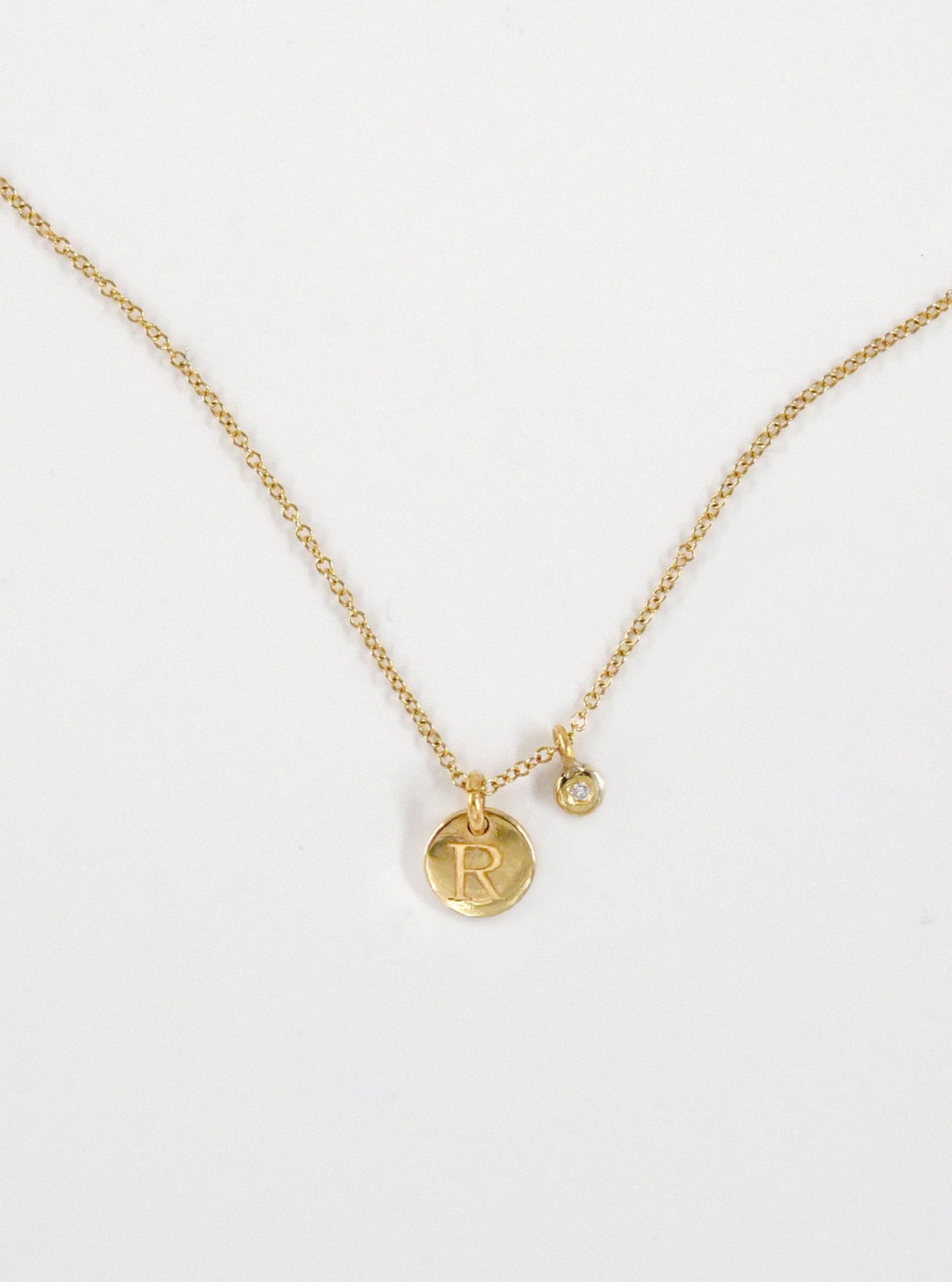 18k Gold Initial Disc with Diamond Charm Necklace