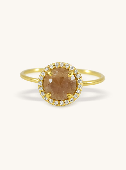 18K Solid Gold Natural Salt And Pepper Diamond Ring