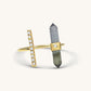 18K Solid Gold Green Tourmaline Bar Ring with Diamond