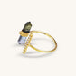18K Solid Gold Green Tourmaline Bar Ring with Diamond