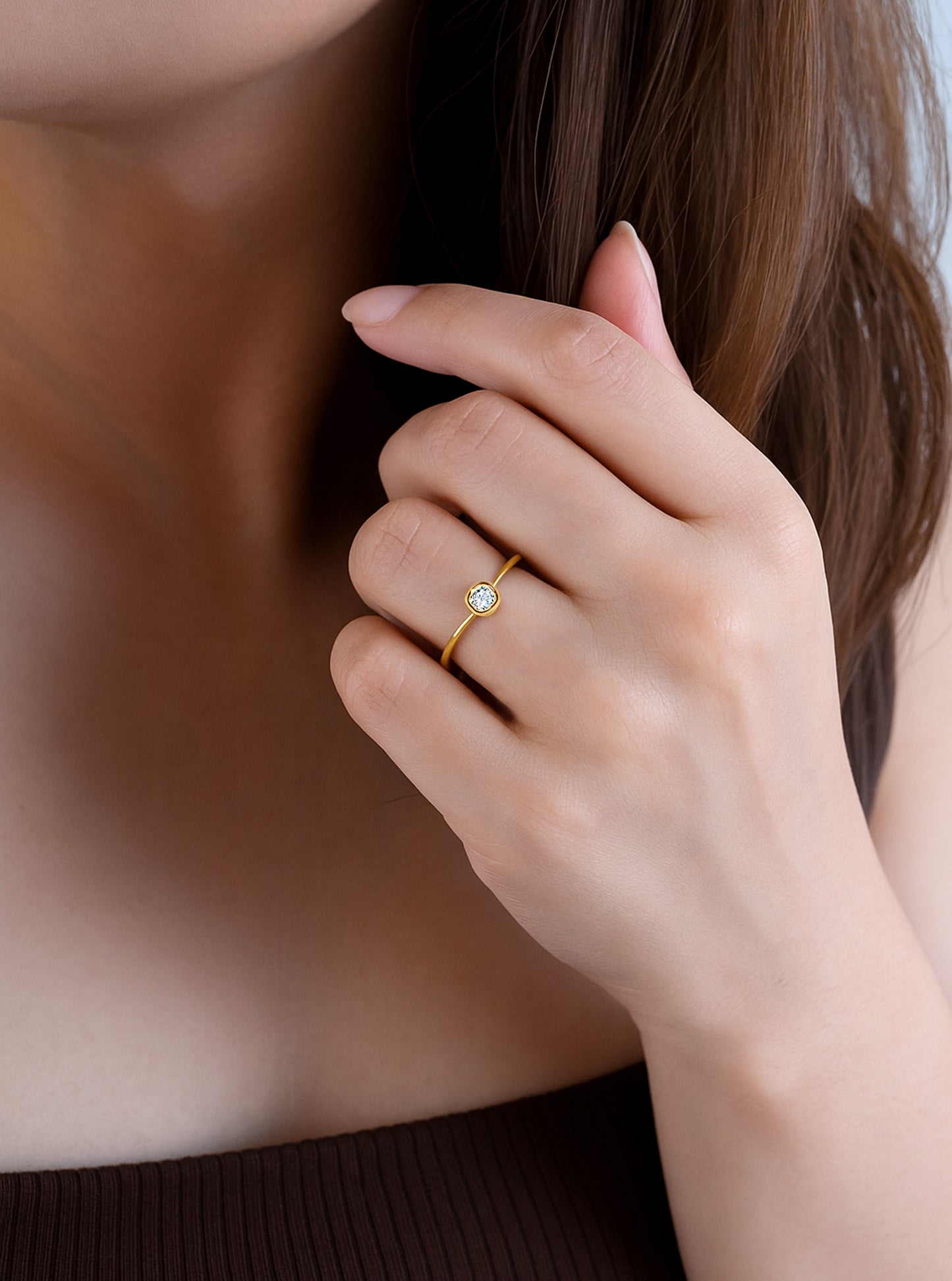18K Solid Gold Natural Diamond Ring