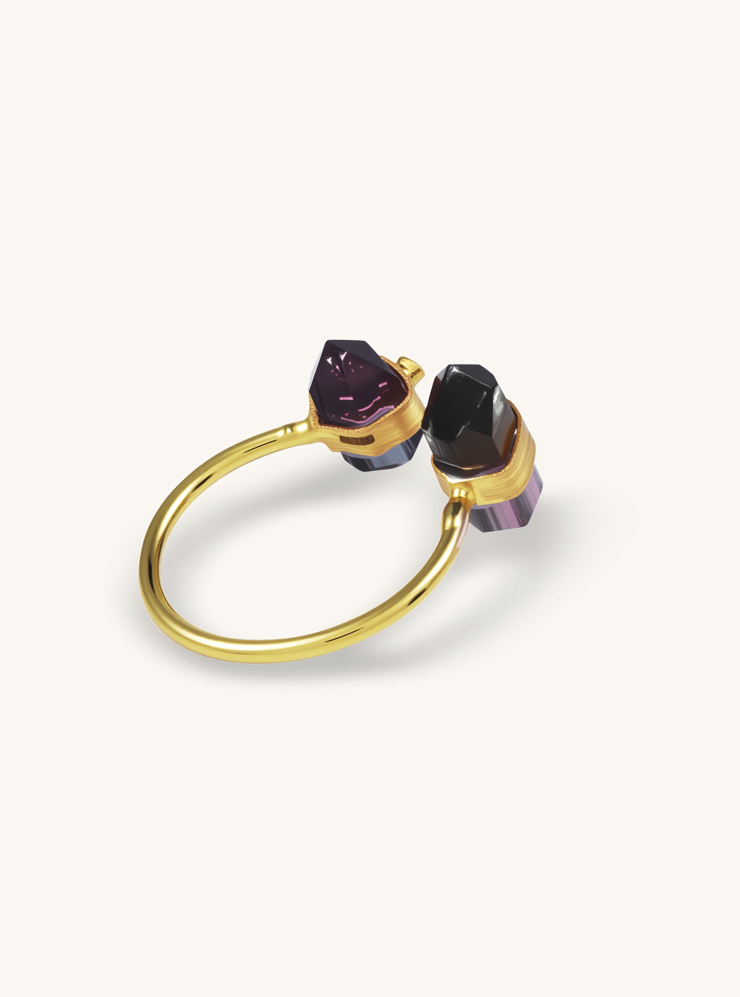 18K Solid Gold watermelon Tourmaline Double Bar Ring with Diamond