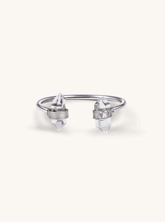 18k Solid White Gold Herkimer Diamond  with Genuine Diamond