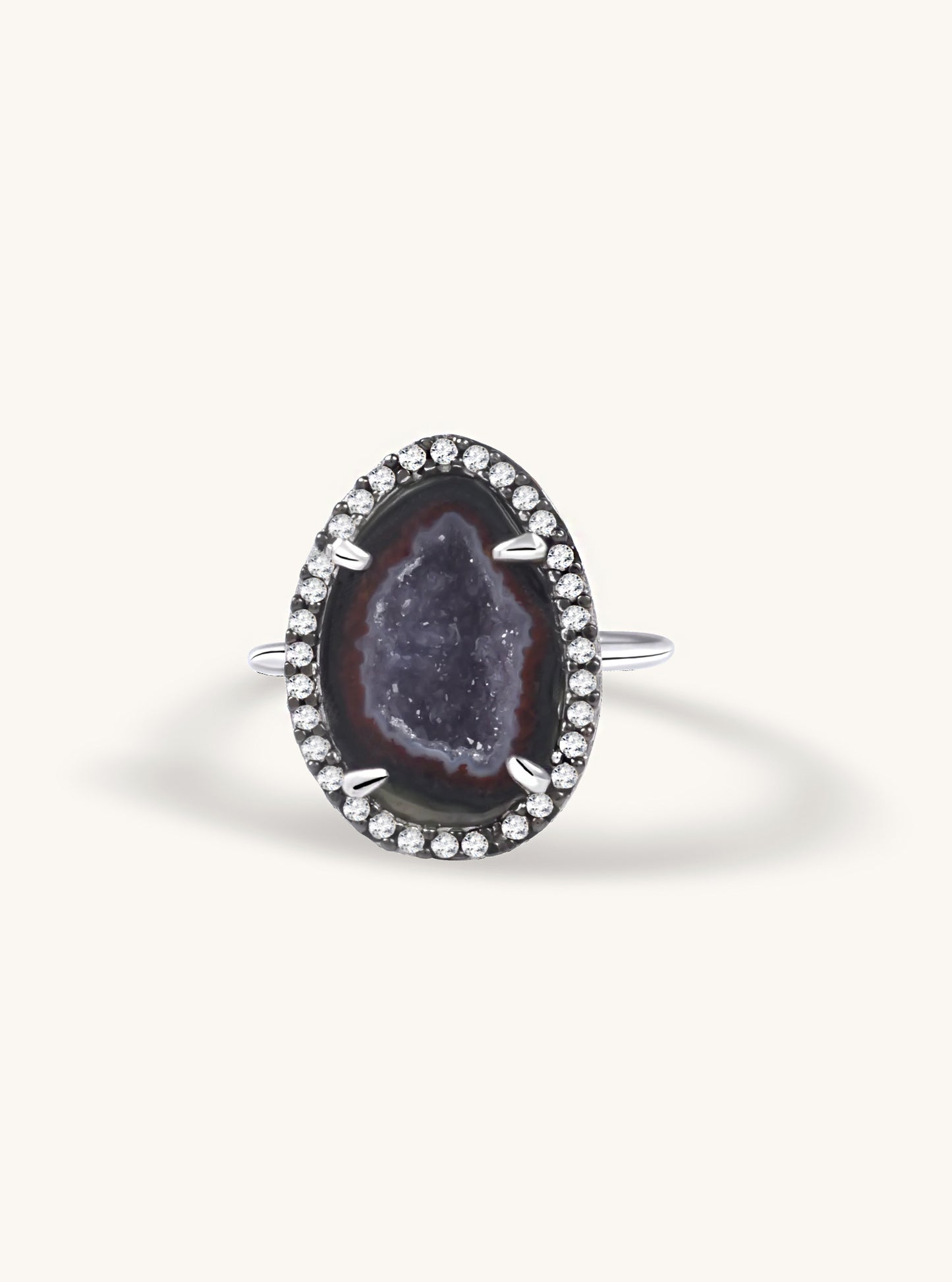 18K  White Gold Geode ring with Pave champagne color Diamond