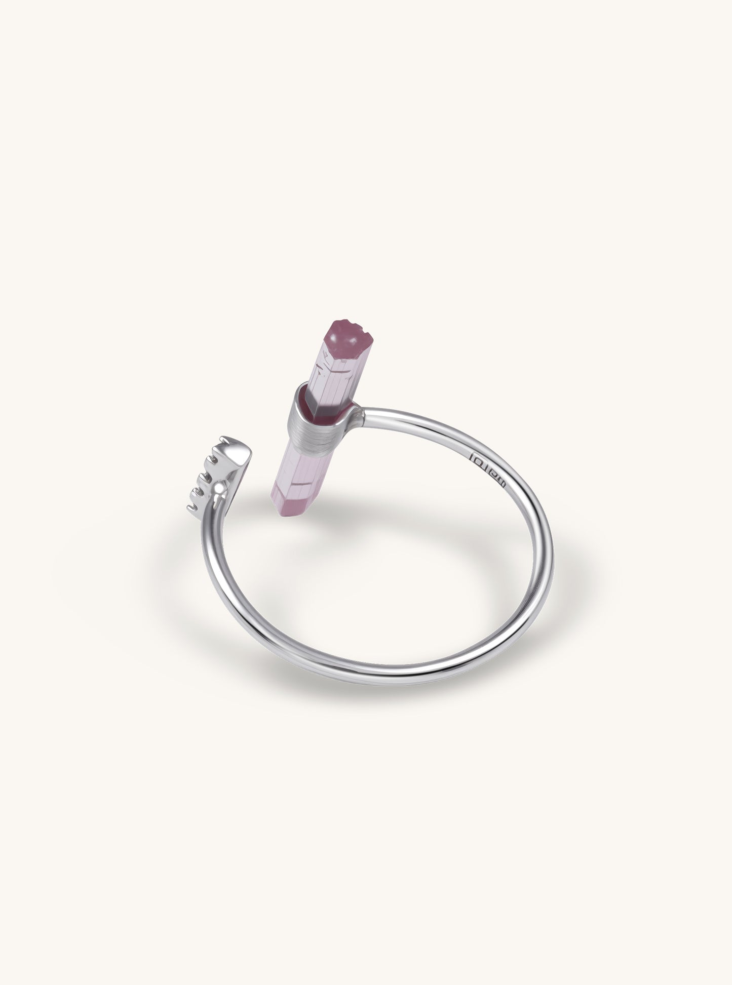 18K Solid Gold Pink Tourmaline Bar Ring with Diamond