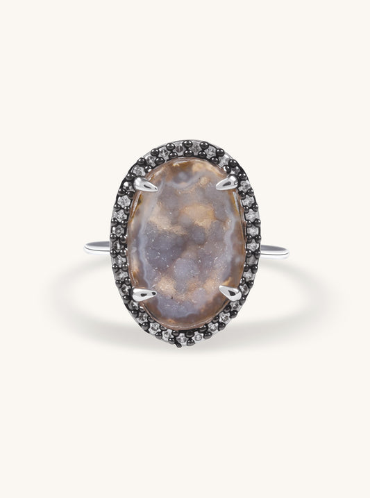 18K  White Gold Geode ring with Pave champagne color Diamond