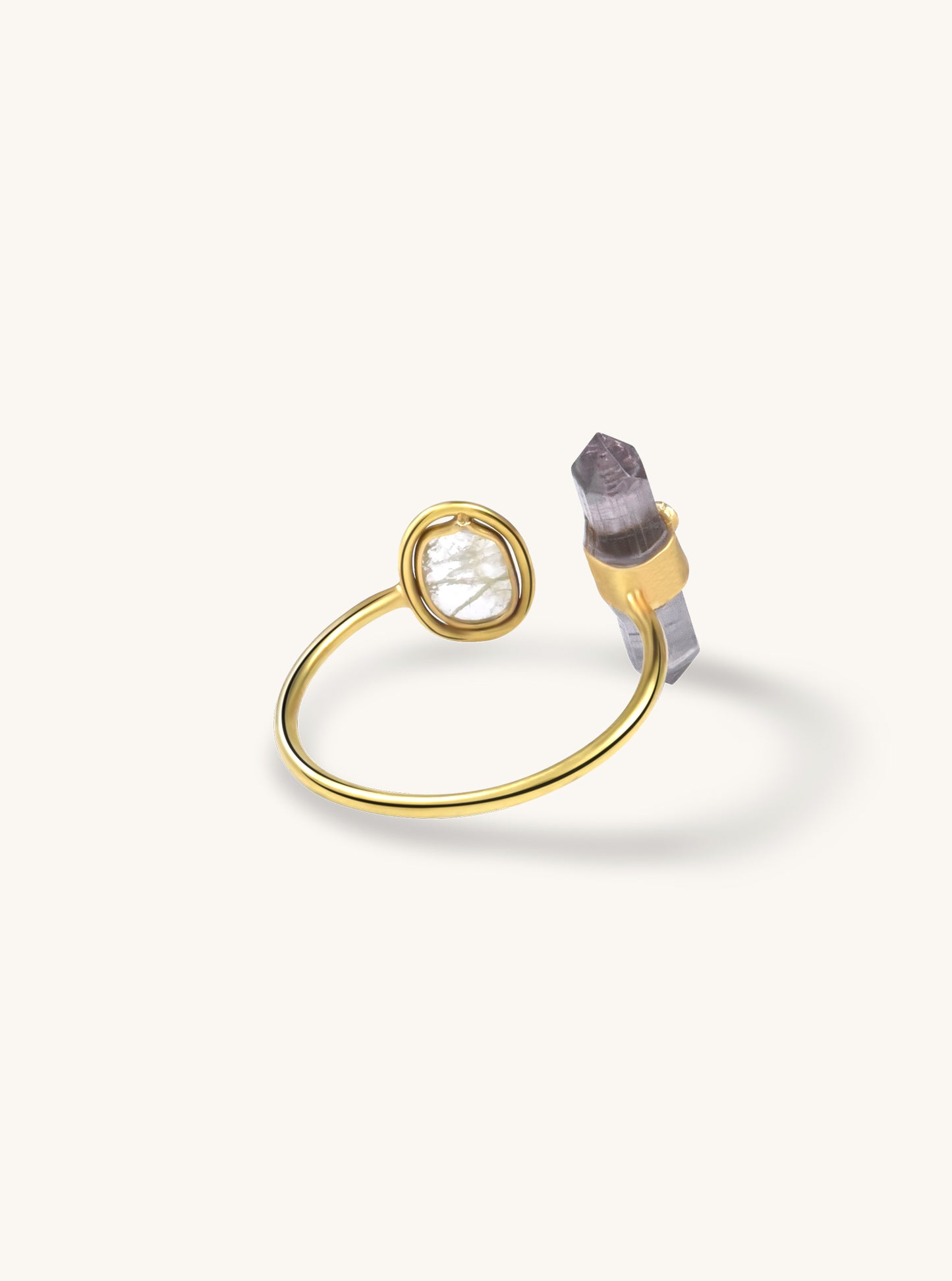 18K Solid Gold Natural Tourmaline with Diamond Slice Ring