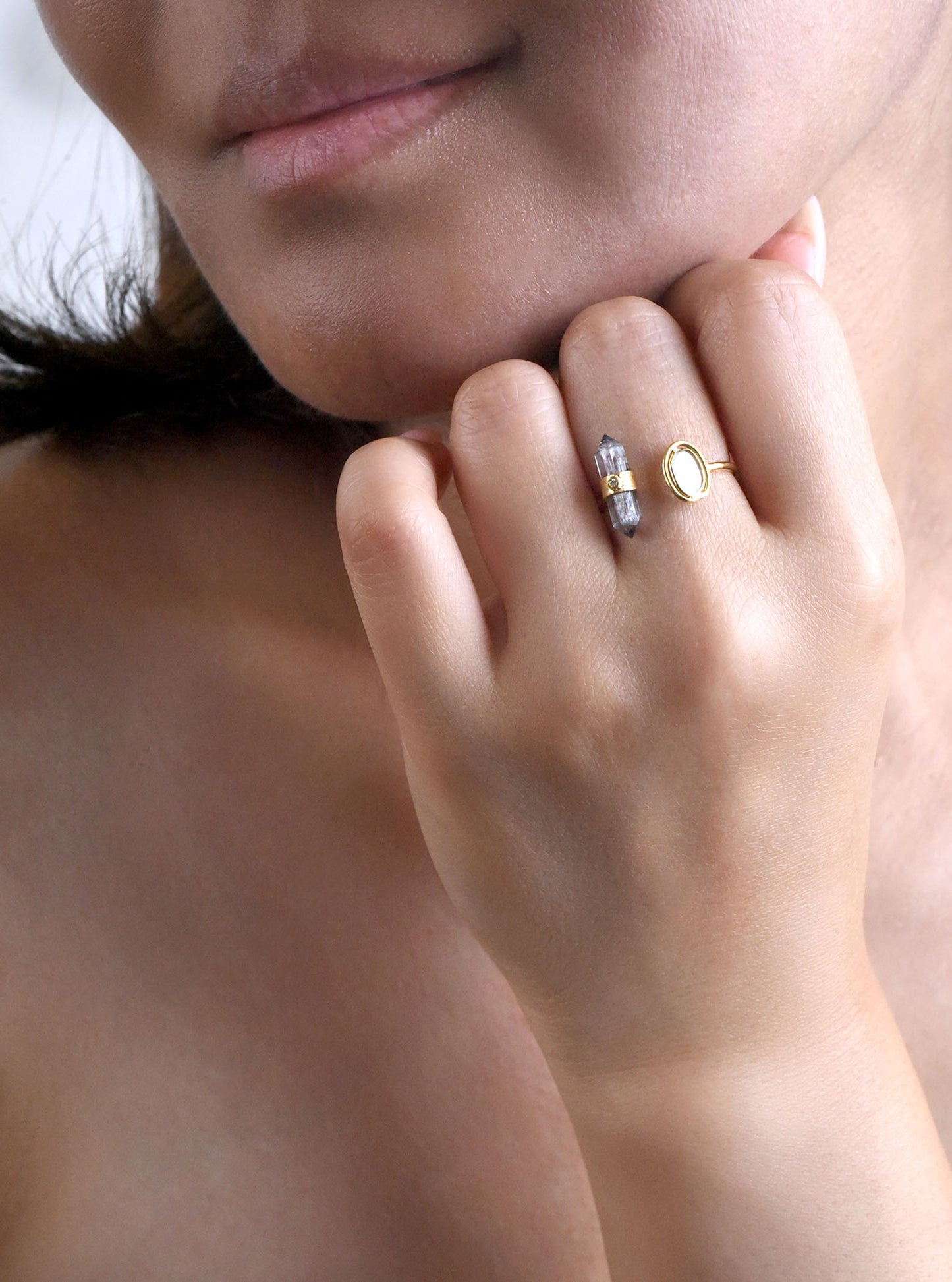 18K Solid Gold Natural Tourmaline with Diamond Slice Ring