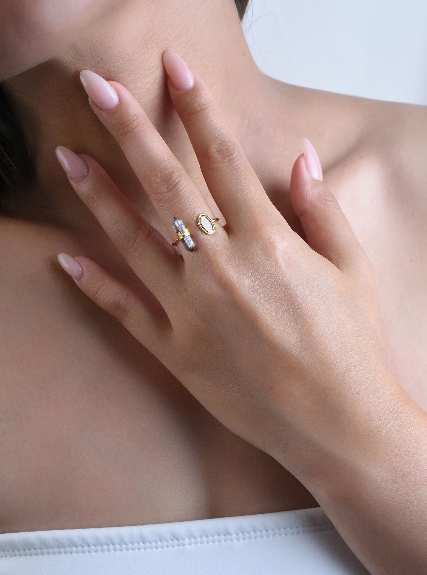18K Solid Gold Natural Tourmaline with Diamond Slice Ring
