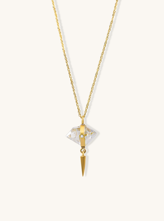 18K Gold Drop Herkimer Necklace with Diamond