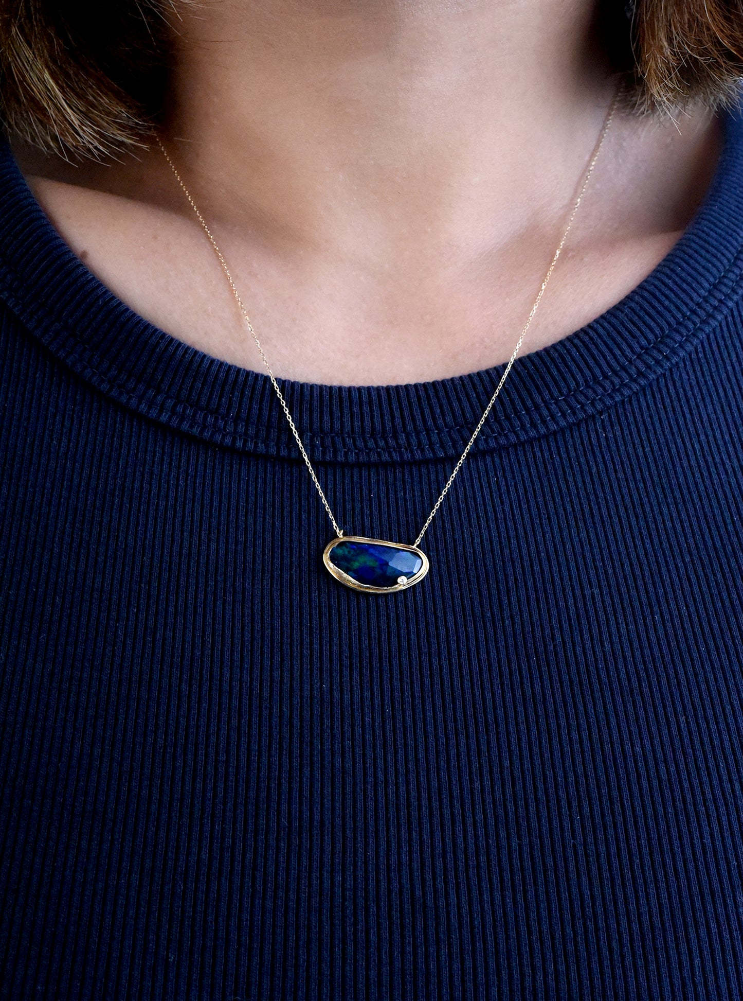 18K Gold Blue Opal & Diamond Necklace