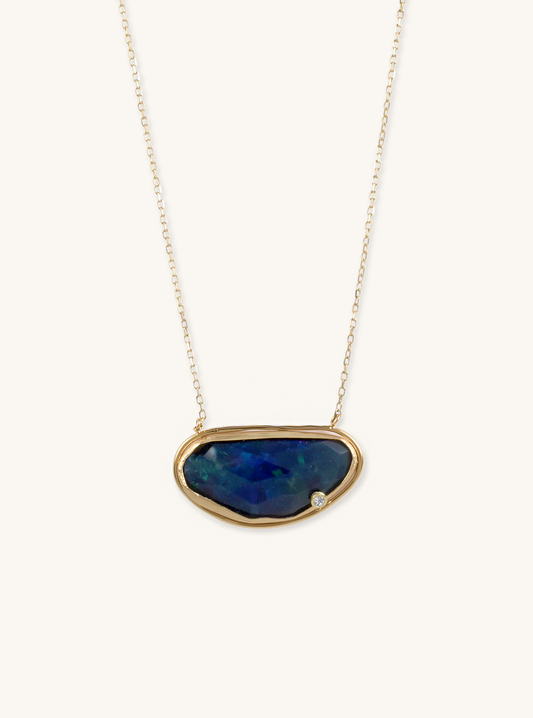 18K Gold Blue Opal & Diamond Necklace