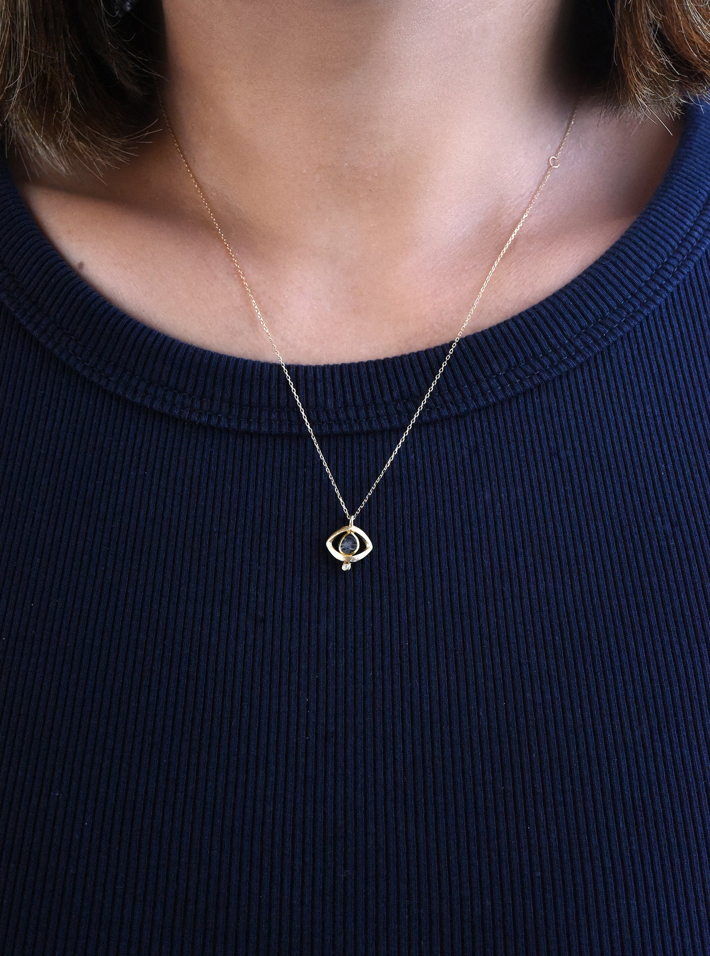 Natural Diamond Slice Eye Pendant in 18K Gold