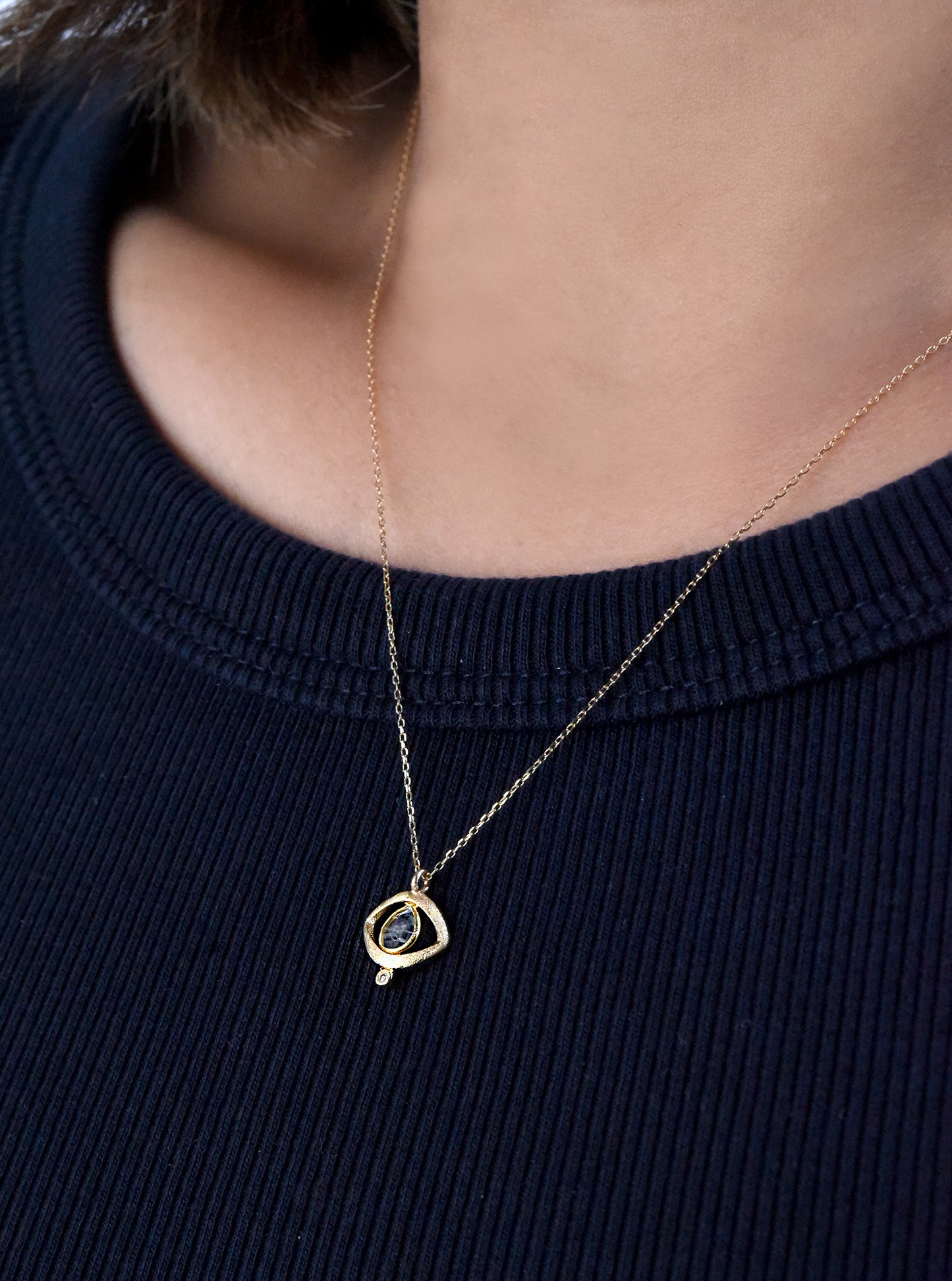 Natural Diamond Slice Eye Pendant in 18K Gold