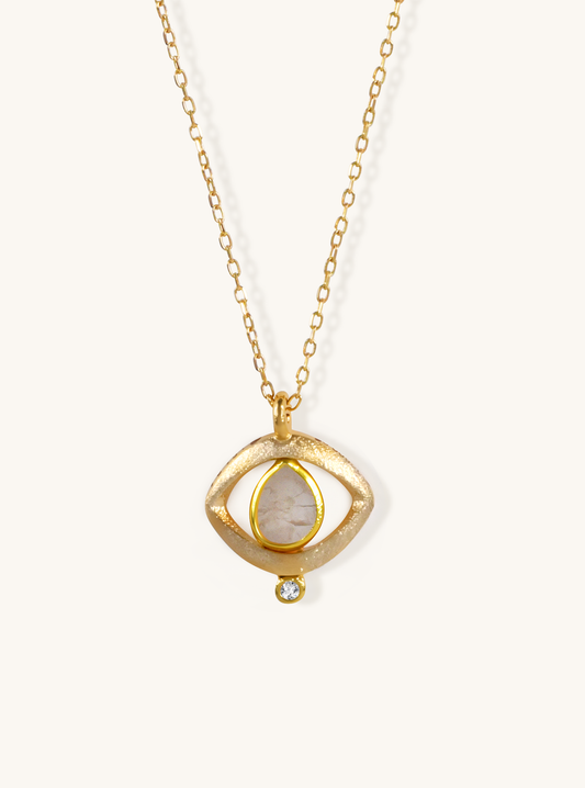 Natural Diamond Slice Eye Pendant in 18K Gold