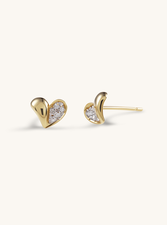 18K Gold Double Heart Pavé Earrings