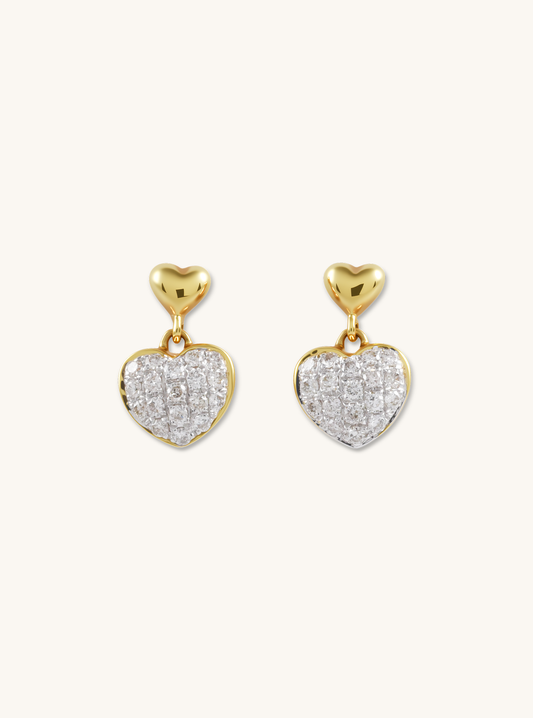 Double Heart Diamond Drop Earring