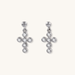 18k Solid White Gold Bubble Cross Diamond Earring