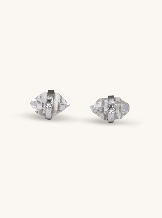 18K Solid White Gold Lumière Herkimer Earrings