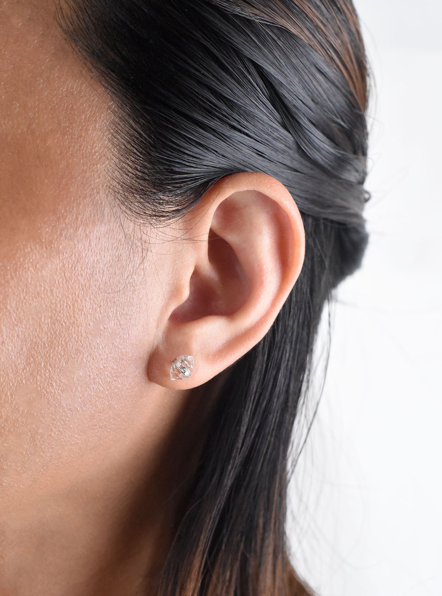 18K Solid White Gold Lumière Herkimer Earrings