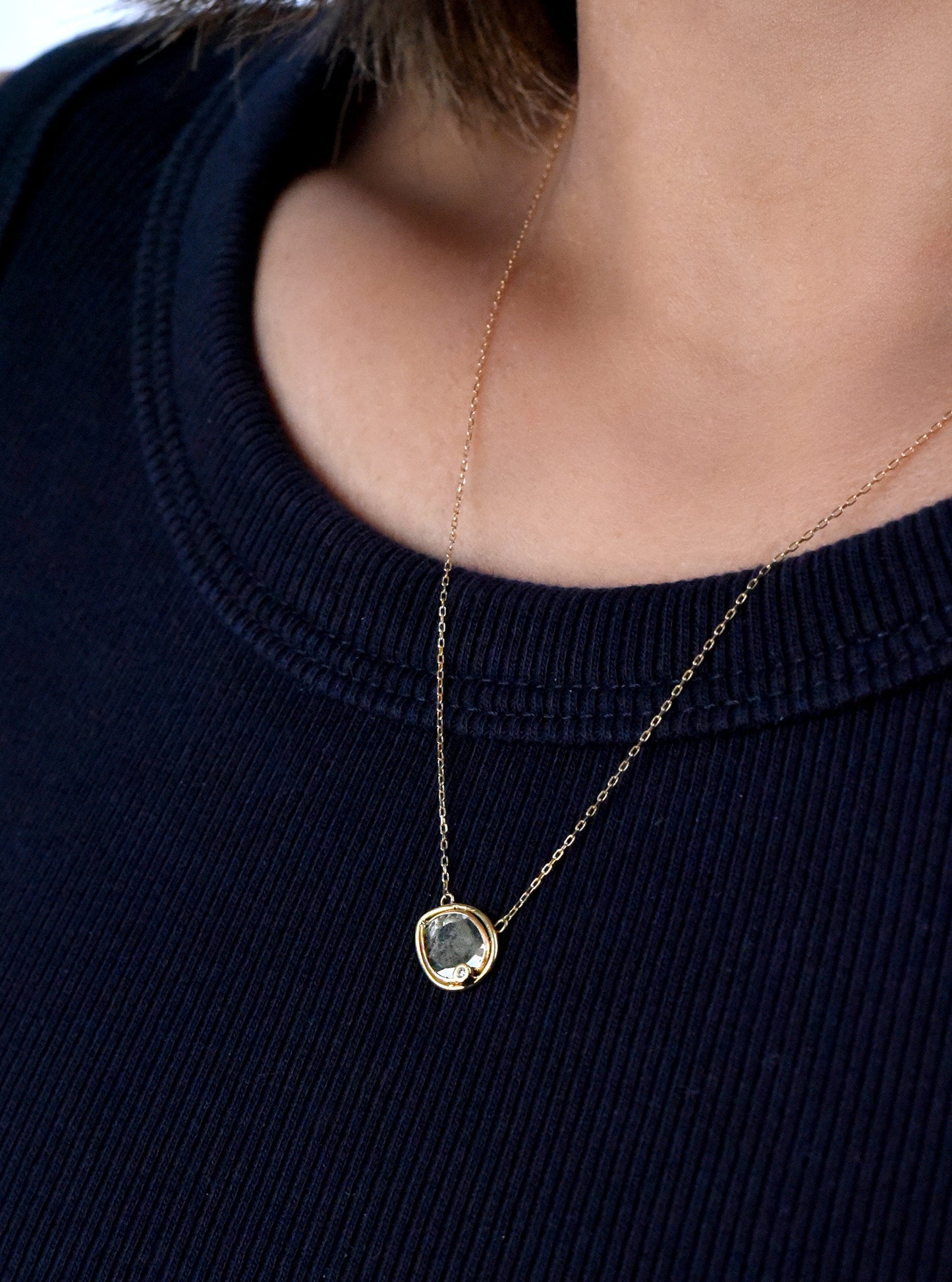 Natural Diamond Slice Pendant in 18K Gold