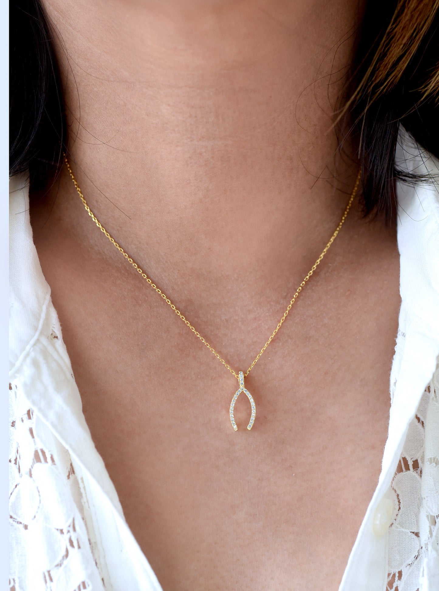 16"+2" CZ WishBone Necklace